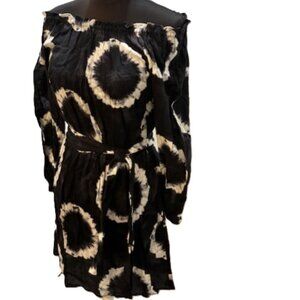 MICHAEL KORS Navy/White On/Off Shoulder Cotton Tie Dye Dress w/Belt NWT $140